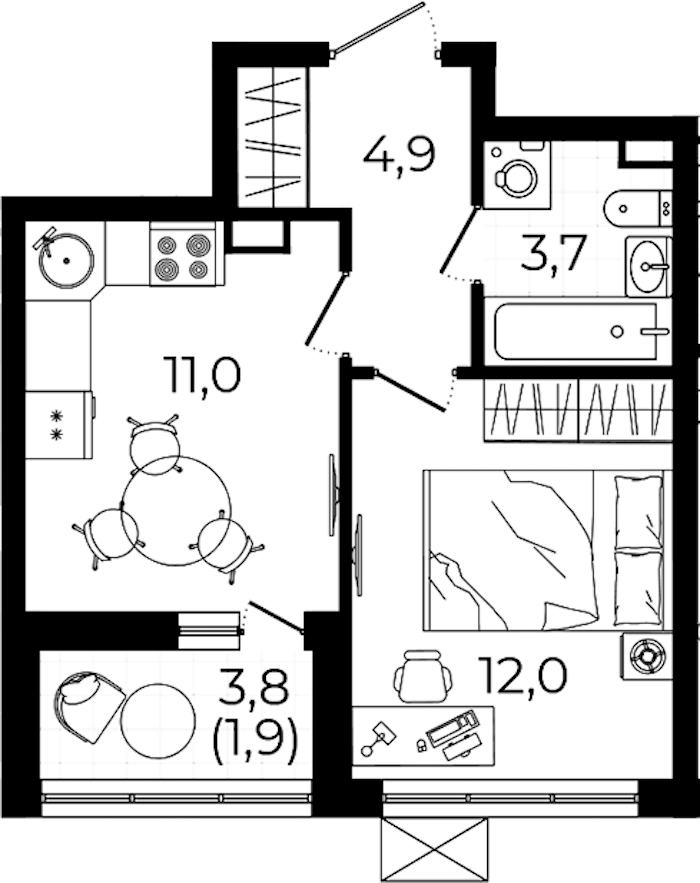 1-комнатная квартира 33.5 м², 6/7 эт., ЖК «А101 Всеволожск»